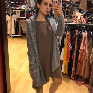 slate blue and gray very thick cozy hooded sweater